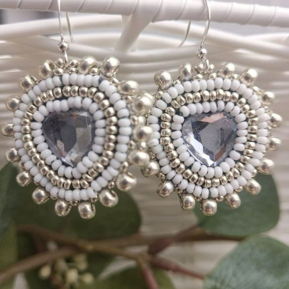 Heart Dangle?Bohemian Beaded Sparkly Earrings